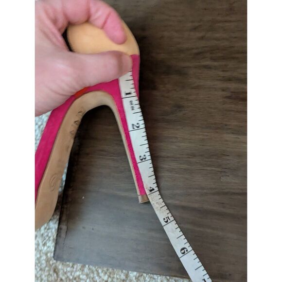 Joan Oloff Women's 38.5 US 8.5 Pink Red Peep Open Toe Pumps Heels Leather Italy - Picture 6 of 6